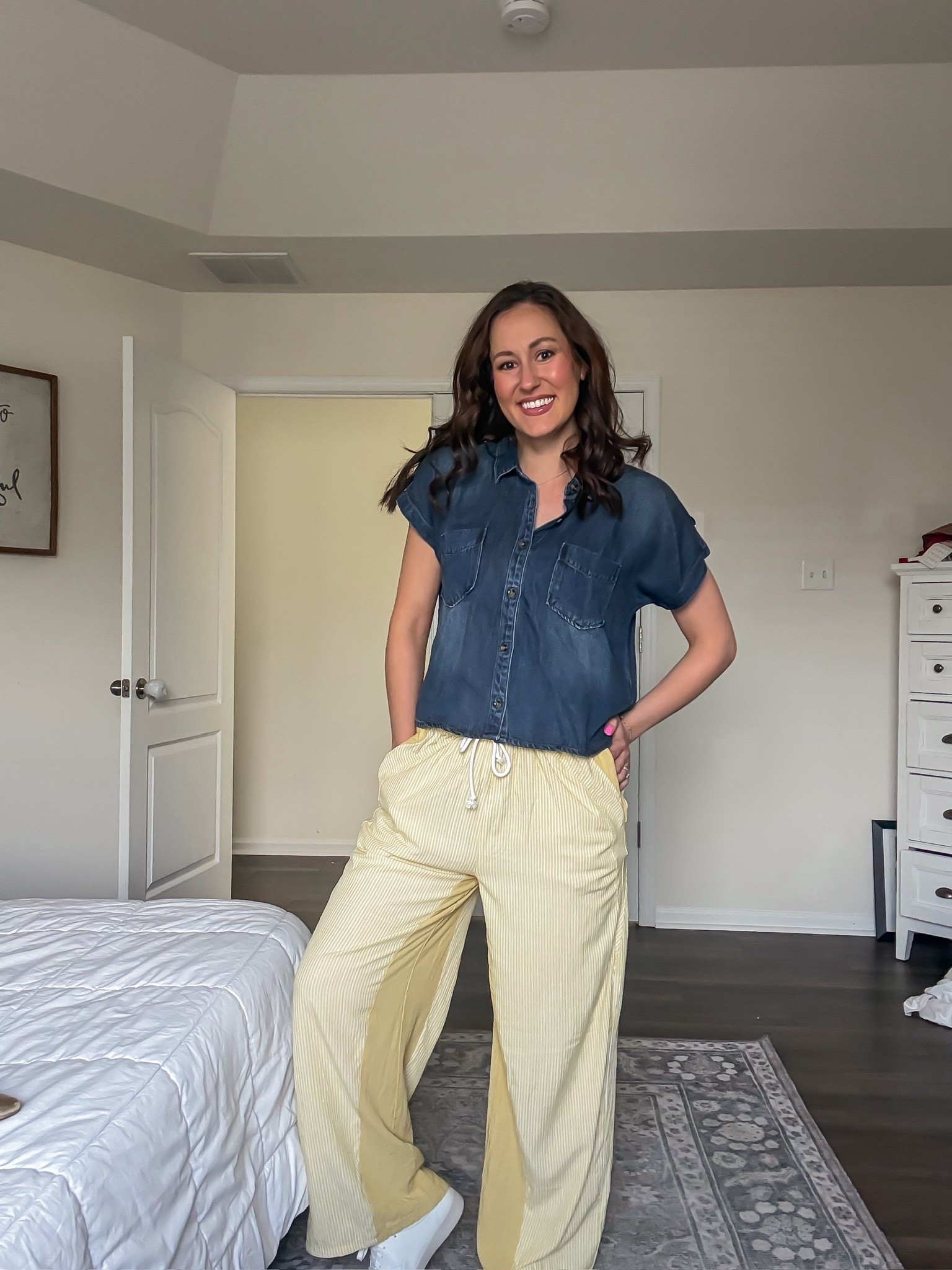 Spring outfit with striped yellow pants from Amazon 💛

#LTKdayinmylife #LTKmomlife #LTKSeasonal