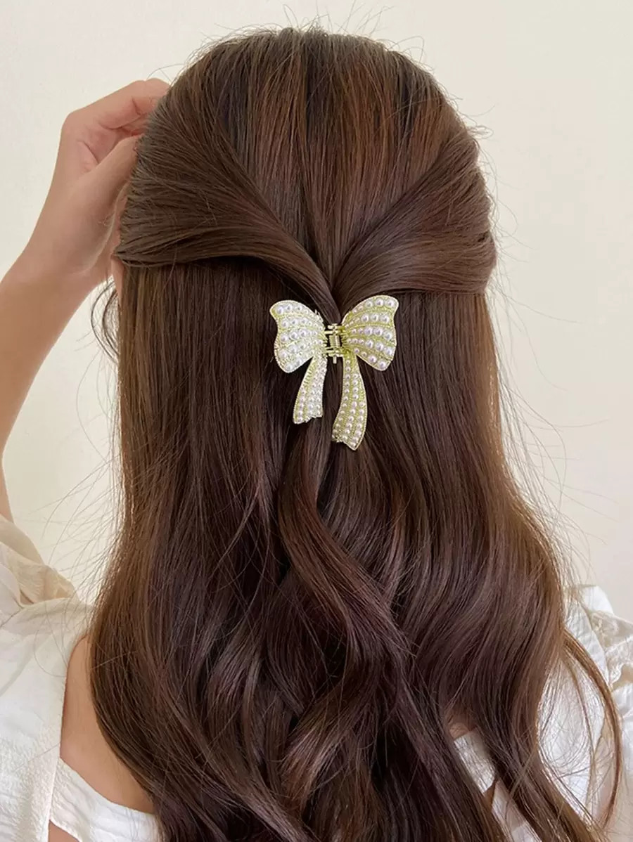 Faux Pearl Bow Design Hair Claw Elegant | SHEIN