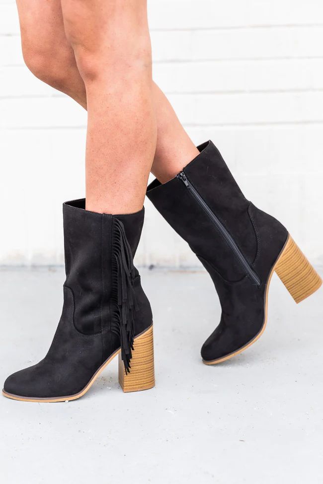 Nelly Black Fringe Suede Boots | Pink Lily