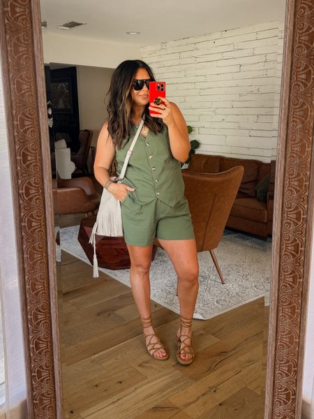 The best little summer Amazon set to make it look like you have your life together!  Even if ya don’t! 
Wearing an XL
Tie up sandals are the BEST! I size up 1/2 size. 
 

#LTKStyleTip #LTKMidsize #LTKFindsUnder50