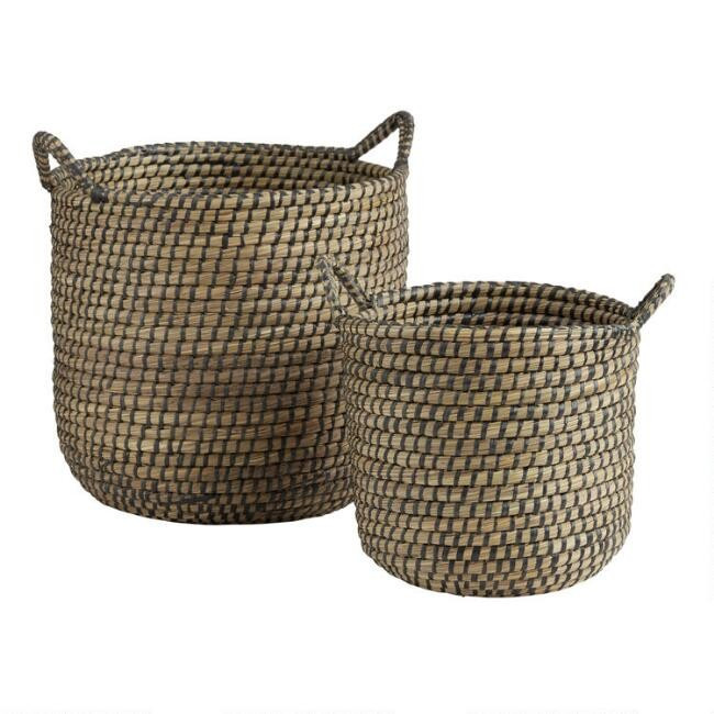 Espresso and Natural Seagrass Joanna Tote Basket | World Market