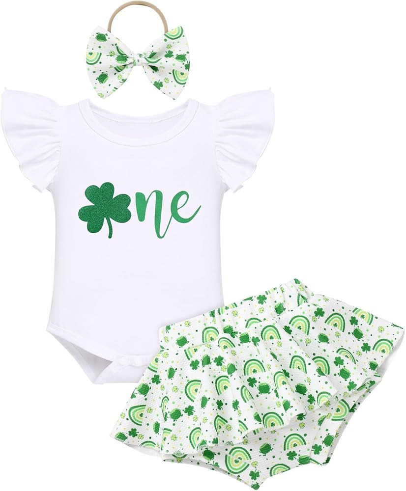 IMEKIS Baby Girls 1st Birthday Outfit Sunflower Peach Romper + Ruffled Shorts + Headband Set for ... | Amazon (US)