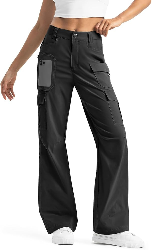 Moosehill Women's-Cargo-Hiking-Pants-High-Waisted Wide Leg Water Resistance Lightweight Stretch f... | Amazon (US)
