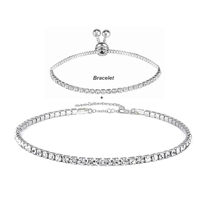 Eoumy Women Crystal Choker Necklace Gold Silver Cup Chain Clear Rhinestone Necklace 1 or 2pcs Pac... | Amazon (US)