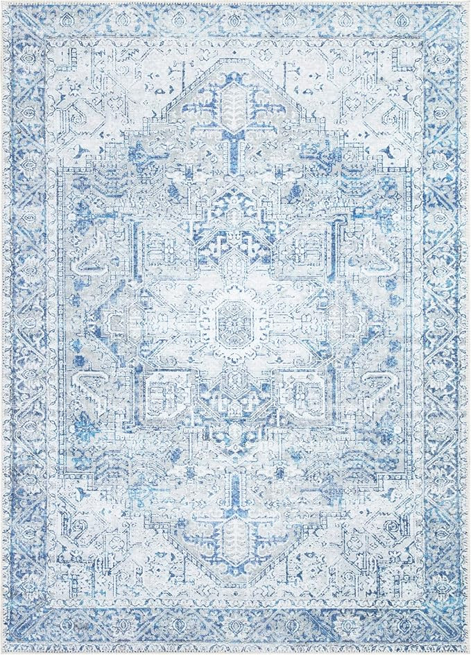 Bloom Rugs Washable Non-Slip 6' x 9' Rug - Blue/Gray Traditional Area Rug for Living Room, Bedroo... | Amazon (US)