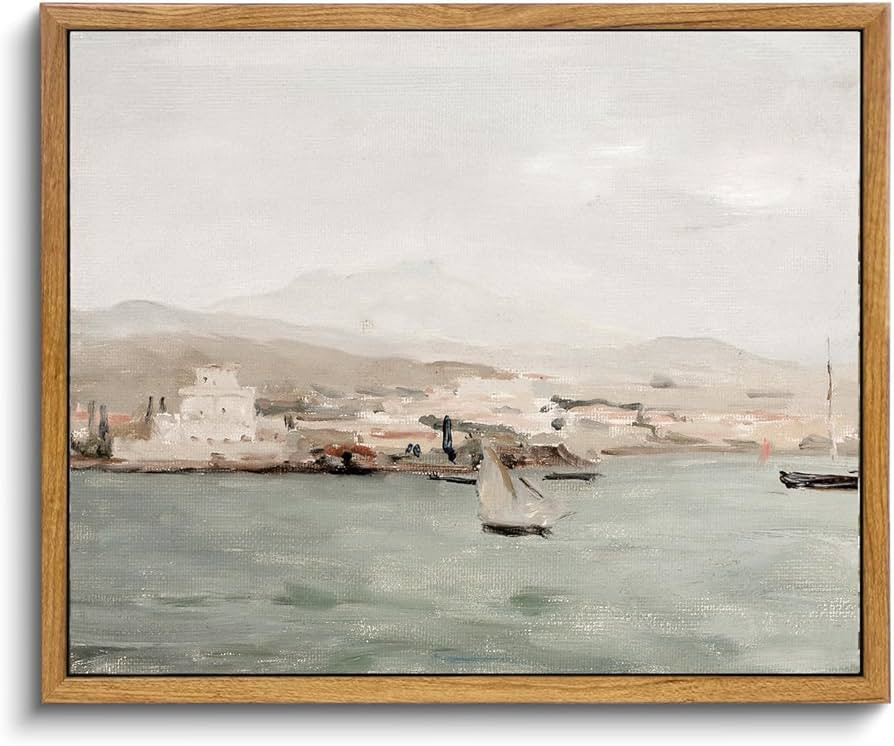 KBKBART Framed Canvas Wall Art View of Mediterranean Coastal Painting, Vintage Coastal Seaside Sc... | Amazon (US)