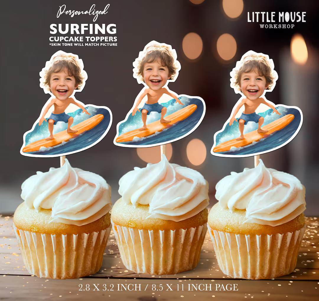Surfing Personalized Face Cupcake Toppers - Etsy | Etsy (US)