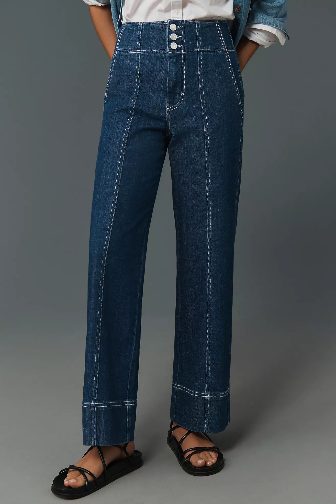 Pilcro Seamed High-Rise Flare Jeans | Anthropologie (US)