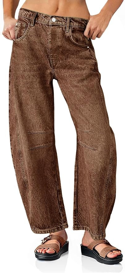 PLNOTME Women's Baggy Boyfriend Jeans Vintage Wide Leg Mid Rise Barrel Denim Ankle Pants | Amazon (US)