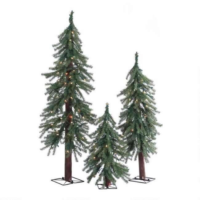 Narrow Pre Lit Artificial Alpine Trees 3 Piece Set | World Market