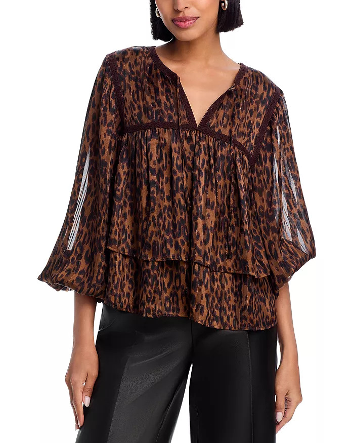 AQUA Leopard Long Sleeve Peasant Top - Exclusive Women - Bloomingdale's | Bloomingdale's (US)