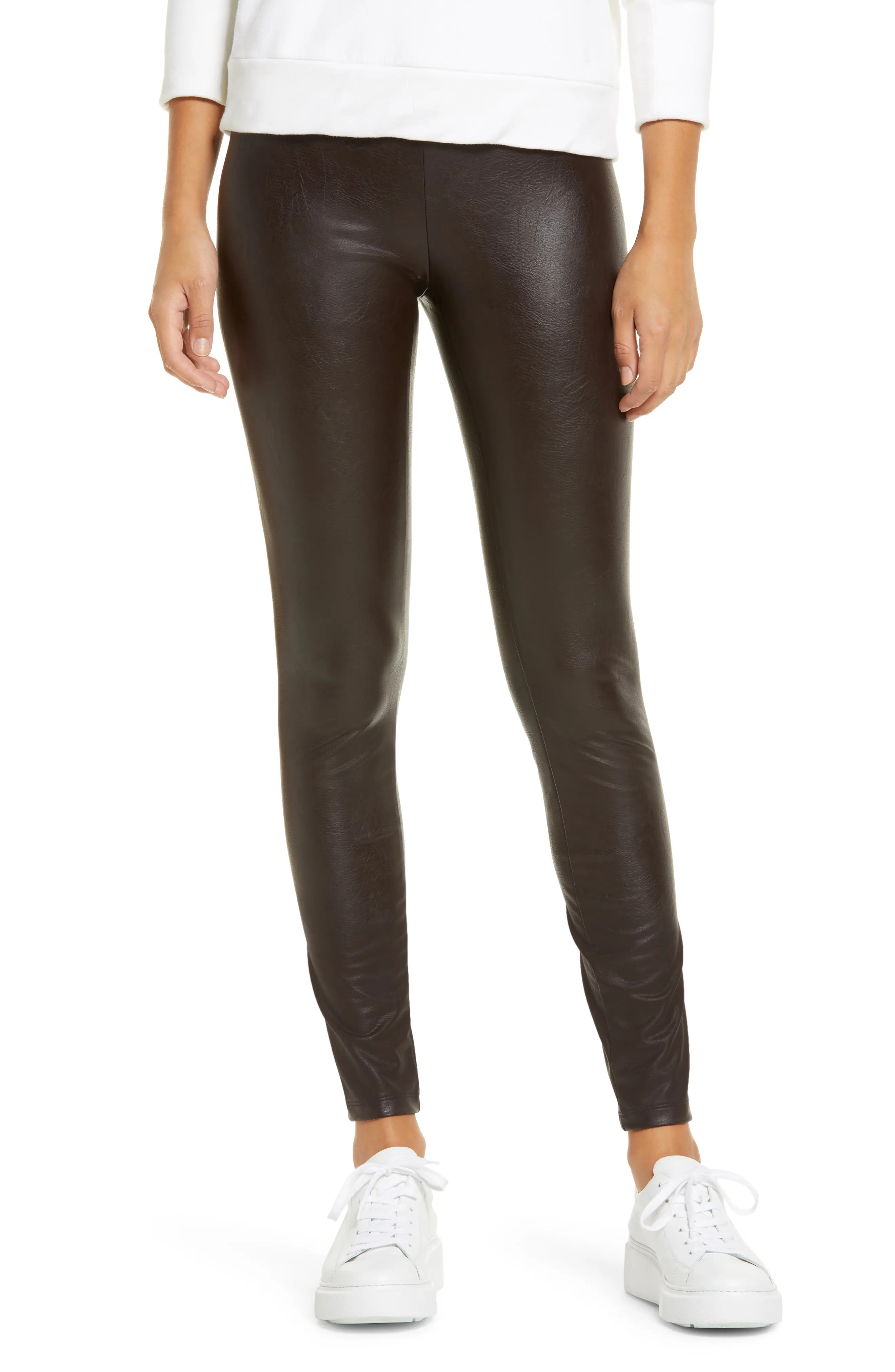 Women's Lysse Textured Faux Leather Leggings, Size Large - Brown | Nordstrom