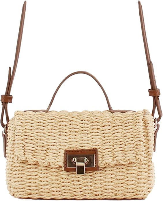 Vintage Hand Woven Crossbody Bag Women Summer Mini Straw Bag Vacation Small Square Handbag Top Ha... | Amazon (US)
