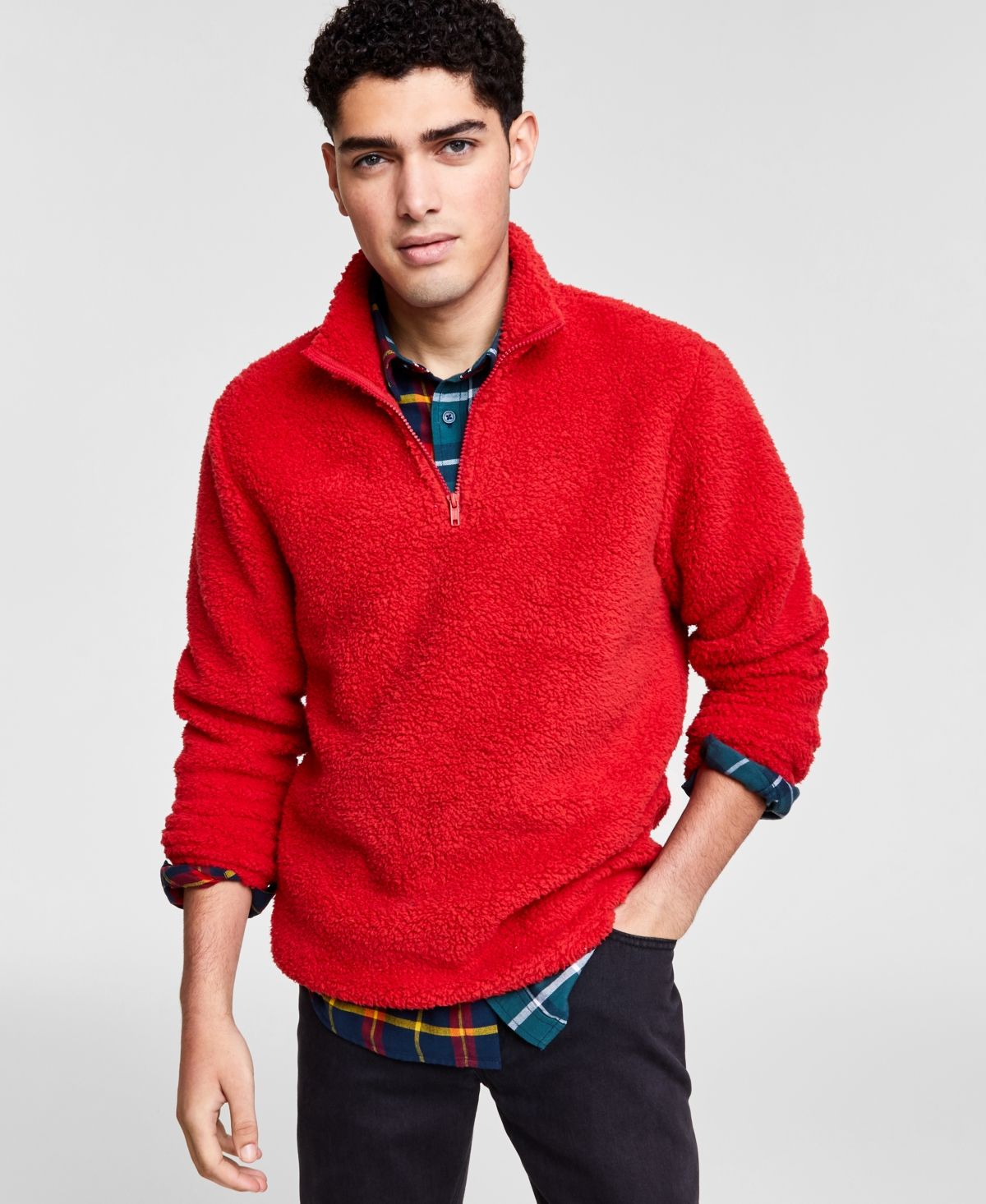 Sun + Stone Men's Solid Quarter-Zip Sherpa Fleece Pullover, Created for Macy's | Macys (US)