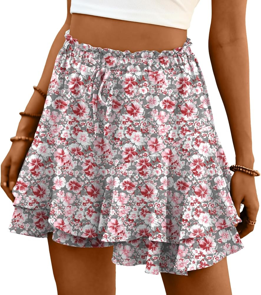 Lepunuo Flowy Shorts for Women Boho Ruffle Tiered Butterfly Skorts High Waist Mini Skirts Casual ... | Amazon (US)