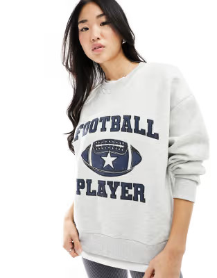 Stradivarius STR football graphic sweatshirt in gray heather | ASOS (Global)