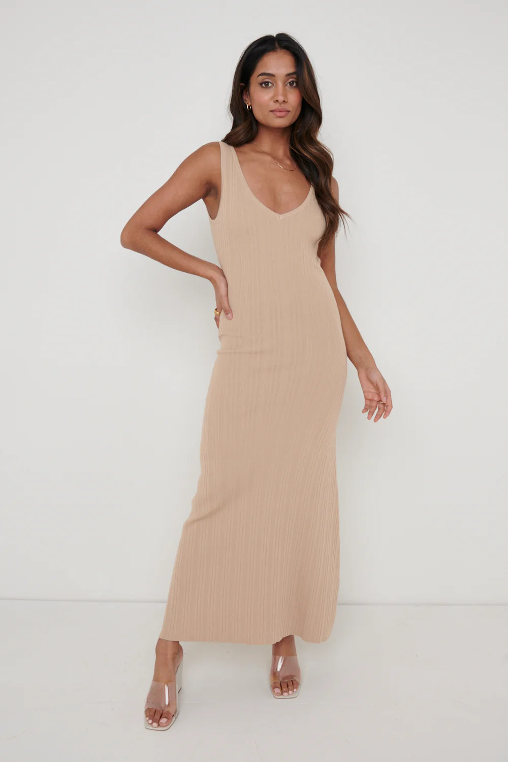 Eliza A-Line Dress - Beige | Pretty Lavish (UK)