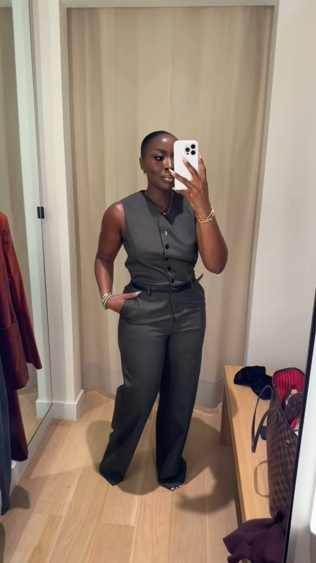 Wearing a L on this vest belted jumpsuit from Mango! It’s really long, so great for a tall heel. Cute for family photos or holiday photos. 

#LTKBeauty #LTKStyleTip