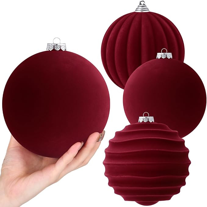Syhood 4 Pcs 6 Inch Velvet Christmas Balls Large Velvet Ornaments Balls Xmas Tree Decorations Han... | Amazon (US)