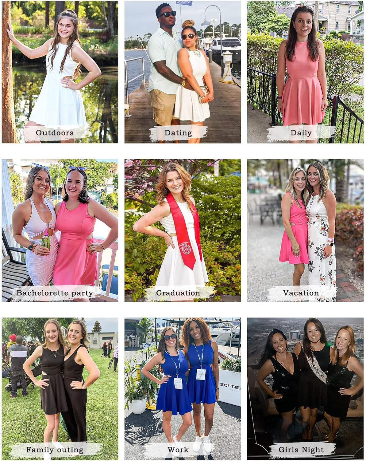 BELONGSCI Women 2024 Sweet and Cute Sleeveless Racerback Flared Swing A-Line Waist Hollow Out Sum... | Amazon (US)