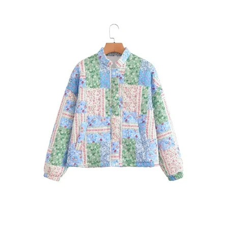 Shuttle tree Women s Floral Puffer Jacket Winter Warm Patchwork Quilted Coat | Walmart (US)