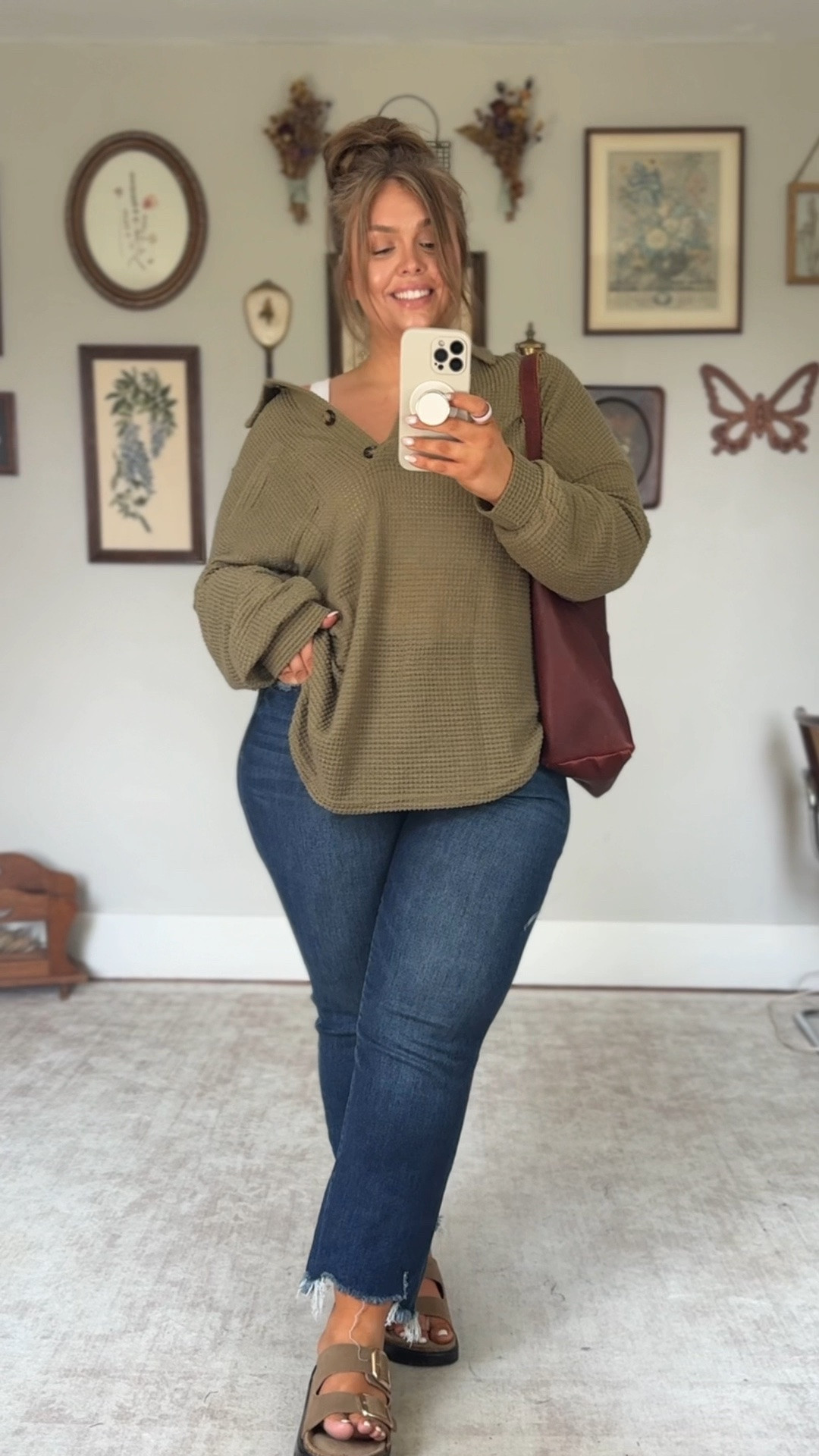 The comfiest oversized waffle knit top + the comfiest n cutest stretchy jeans ever

#LTKPlusSize #LTKMidsize #LTKootd