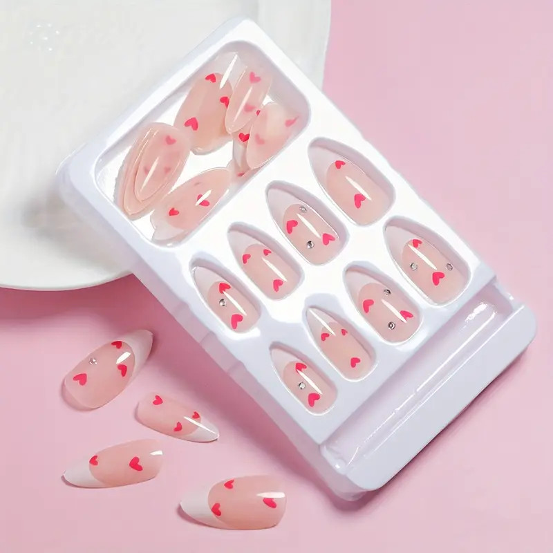 Glossy Medium Almond Fake Nails White French Tip Press Nails - Temu | Temu Affiliate Program