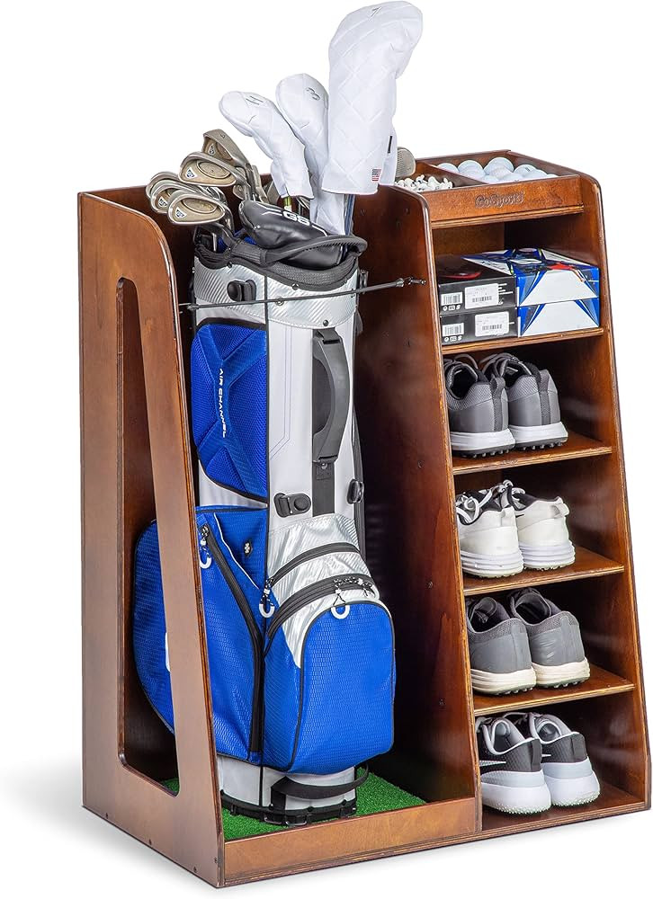 GoSports Premium Wooden Golf Bag Organizer and Storage Rack - Black, White or Brown Finish | Amazon (US)
