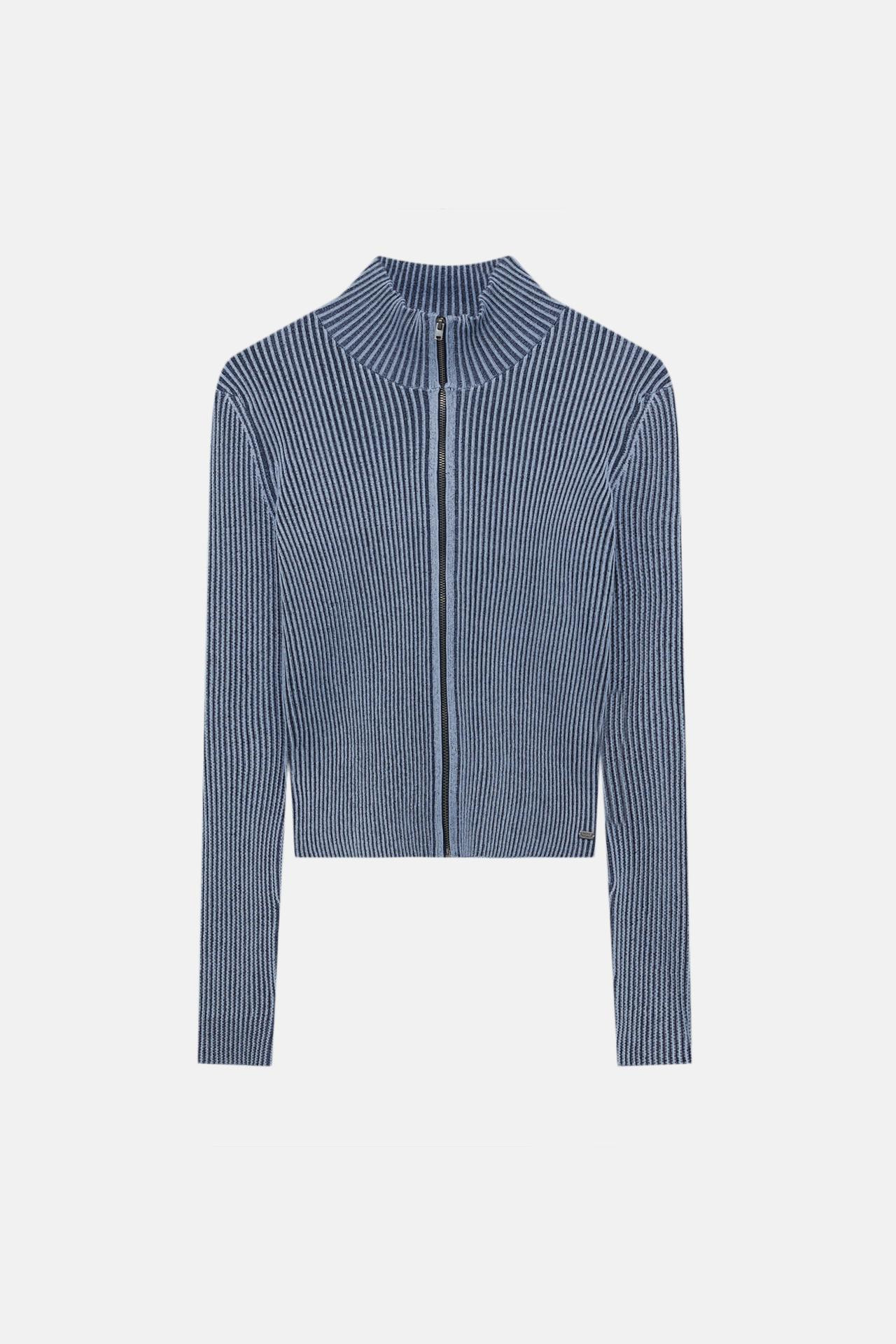 Blue ribbed zip-up jacket | PULL and BEAR UK
