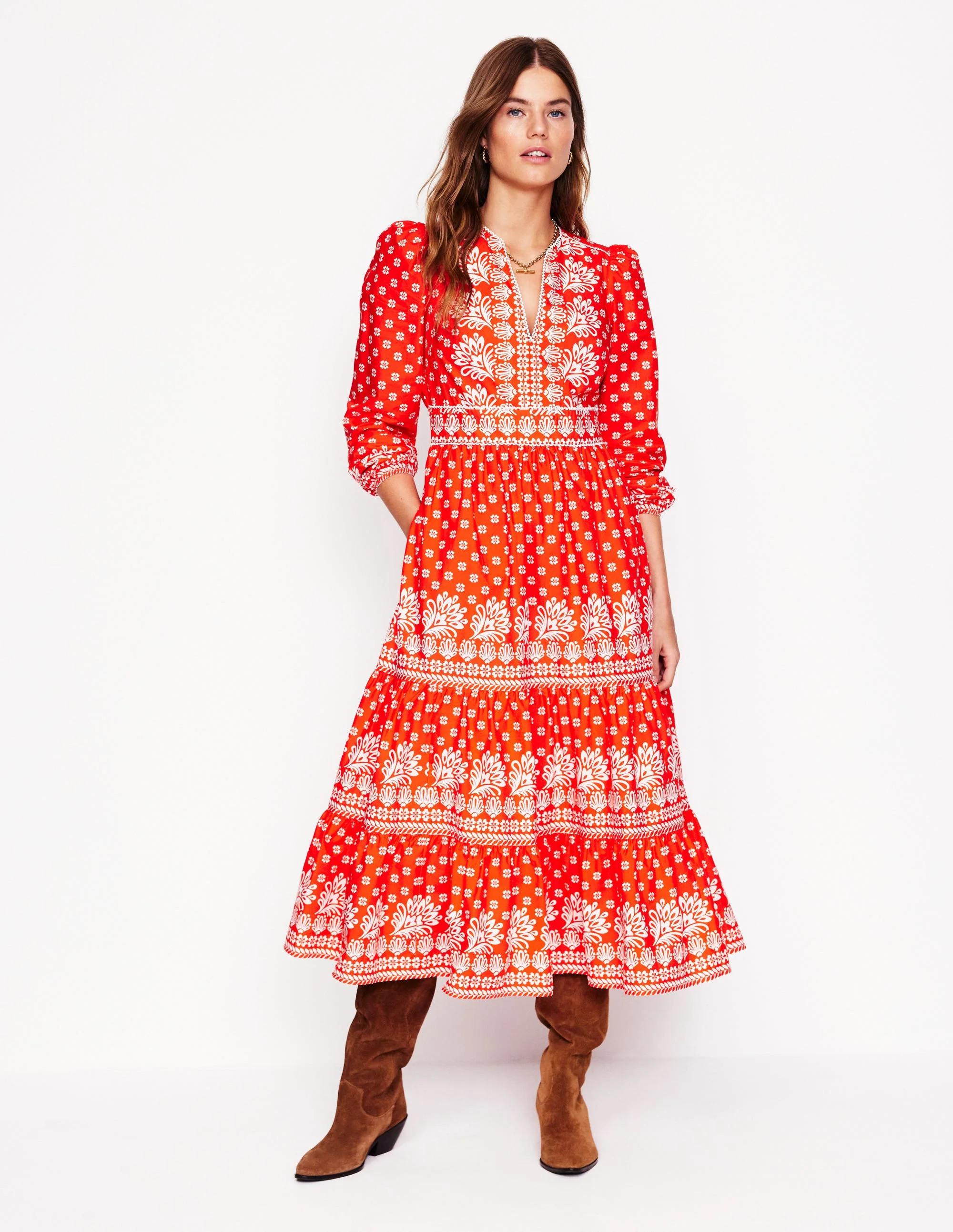 Violet Cotton Midi Dress-Firecracker Red, Palm Flora | Boden (US)