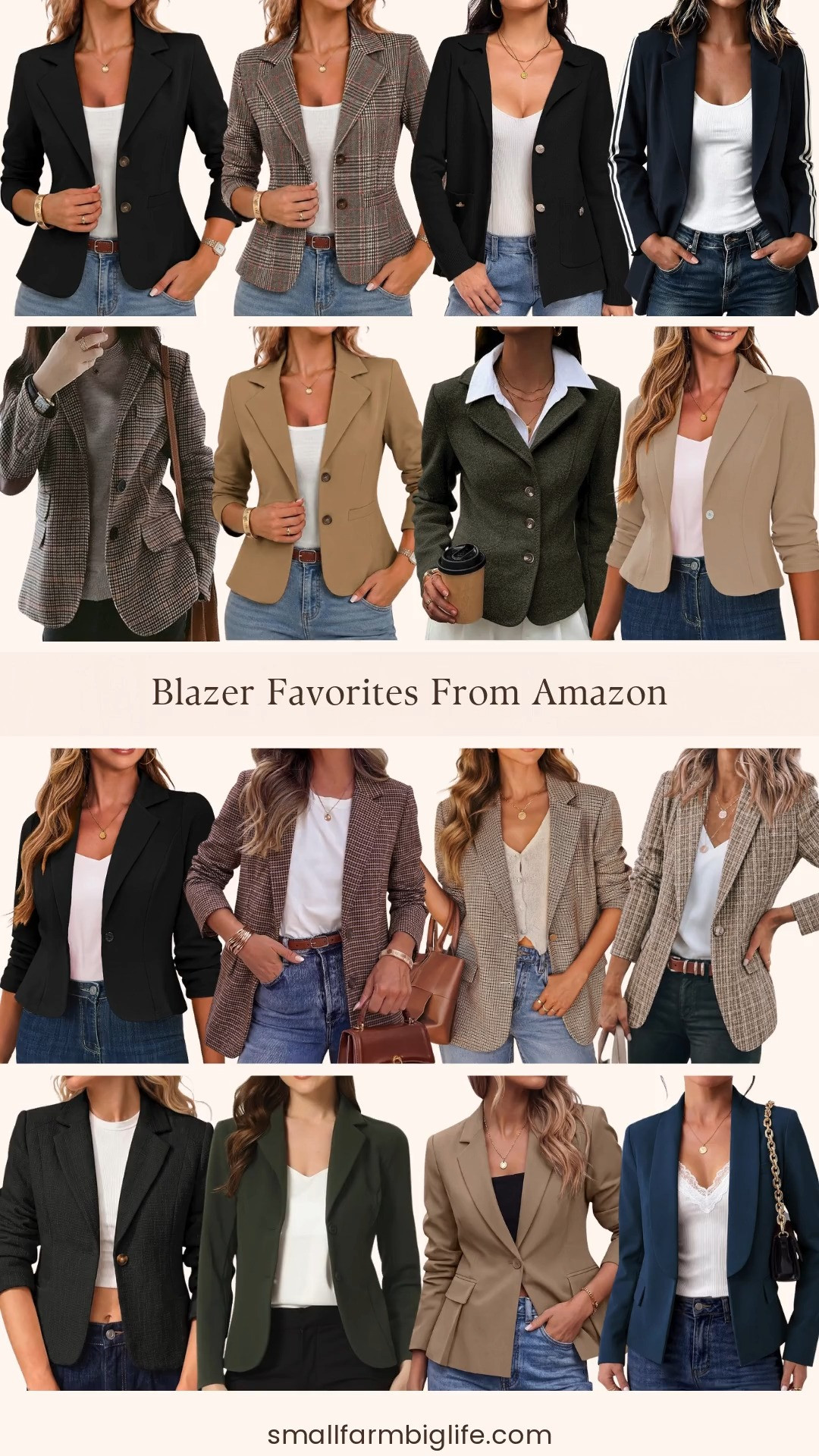 These blazer favorites from Amazon have such a great range of styles for business casual workwear this fall.

The dark blue with white stripes Cicy Bell Athletic Sport Coat Blazer has such a fun, sporty detail, and the brown plaid Chic Lapel Blazer and the brown and pink plaid PRETTYGARDEN Houndstooth Blazer both bring a classic, seasonal pattern to the office. The olive green Mina Self Tweed Cropped Blazer and the dark khaki plaid Cicy Bell Plaid Tweed Blazer round out the tweed options nicely.

For something softer, the black HOUZONIY Sweater Blazer is such an easy knit cardigan hybrid, and the black, brown plaid, and camel ELLEVEN Stretch Knit Blazers are all lightweight, slim fit options for everyday wear. The caramel plaid ZESICA Houndstooth Blazer adds a fun, boyfriend inspired silhouette.

For a cropped fit, the black and khaki Traleubie Ruched Sleeve Cropped Blazers and the black Cicy Bell Cropped Tweed Blazer are all polished, office to everyday pieces.

Rounding things out, the dark army green Allegra K Stretch Blazer, the dark khaki Peplum Blazer, and the blue GRAPENT Shawl Collar Blazer round out the lineup with structured, tailored silhouettes perfect for the office or date night outfits.

So many great blazer options to shop for autumn outfits this season, all linked for you.

#amazonfashion #blazer #fallfashion #businesscasual #falloutfits 

 #LTKootd #LTKOver40 #LTKWorkwear
