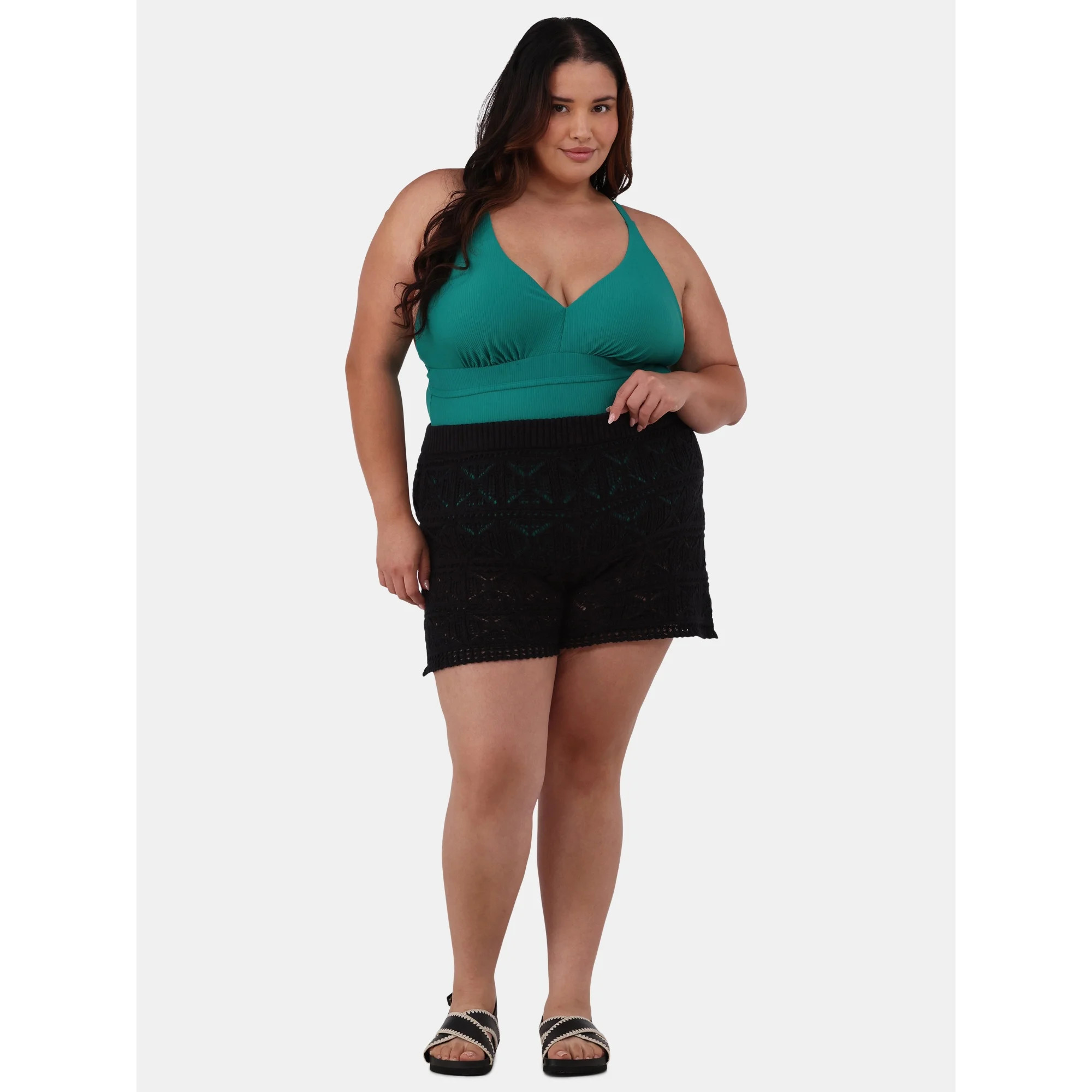 Time and Tru Women's and Women's Plus Cotton Macrame Coverup Shorts, Sizes XS-2X | Walmart (US)