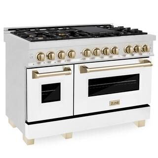 Autograph Edition 48 in. 7 Burner Dual Fuel Range in Fingerprint Resistant Stainless, White Matte... | The Home Depot