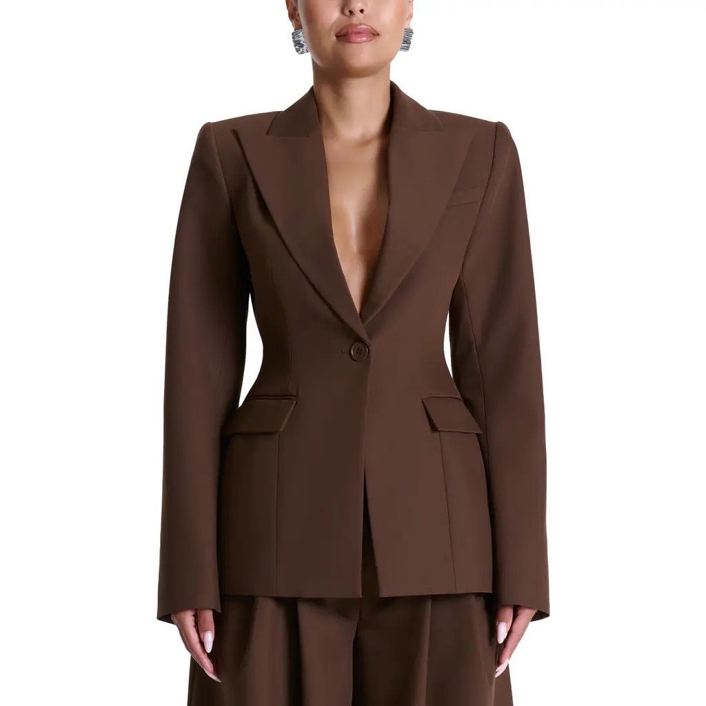 Naked Wardrobe One-Button Blazer in Chocolate at Nordstrom, Size Small | Nordstrom