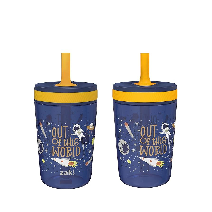 Zak Designs Kelso 15 oz Tumbler Set, (Space) Leak-Proof Screw-On Lid with Straw Made of Durable P... | Amazon (US)