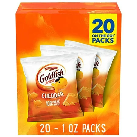 Goldfish Cheddar Cheese Crackers, Baked Snack Crackers, 1 oz on-The-Go Snack Packs, 20 Count Box | Walmart (US)