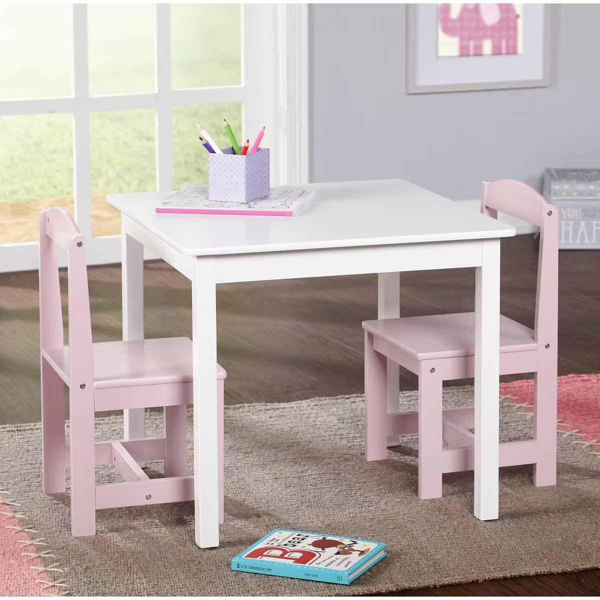 Buylateral 3pc Madeline Kids' Table and Chair Set White/Pink: Toddler Table Set, MDF Frame, 50 lb... | Target