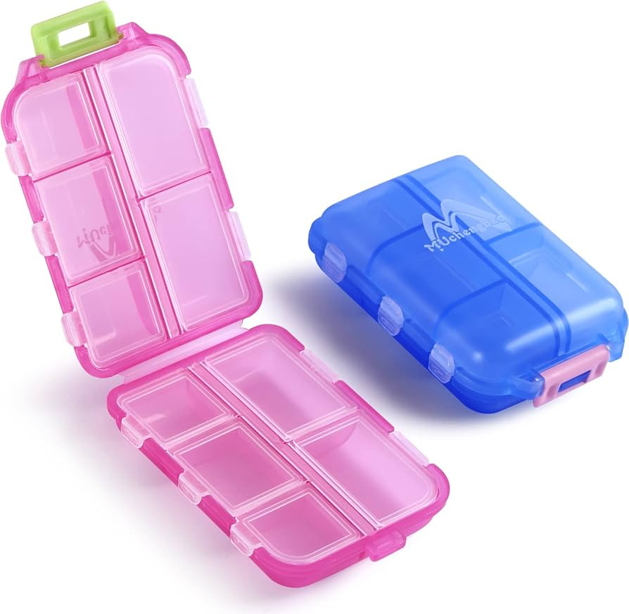 2 Pack Couple Travel Pill Case for Purse, 10 Compartments, Portable Small 7-Day Weekly Travel Pil... | Amazon (US)