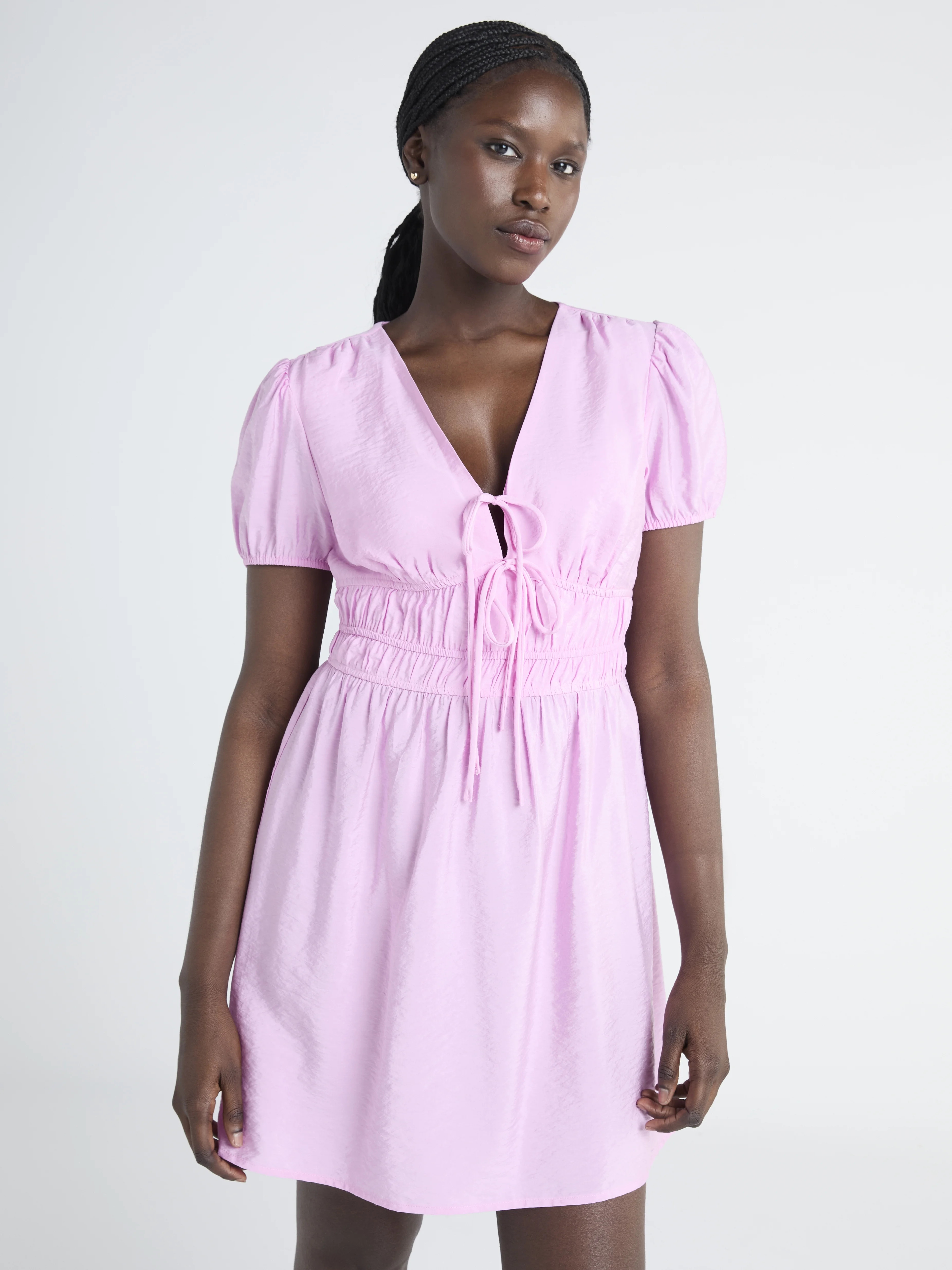 Scoop Women’s Mini Tie Dress with Puff Sleeves, Sizes XS-XXL | Walmart (US)