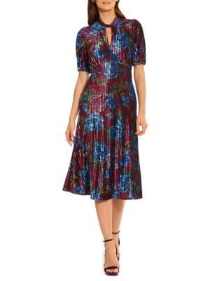 Floral Pleated Velvet Midi Dress | Saks Fifth Avenue OFF 5TH (Pmt risk)