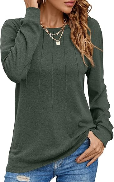 YSYOKOW Women Long Sleeve Shirts Casual Tops Dressy Blouses Fashion Pleated Tunic | Amazon (US)