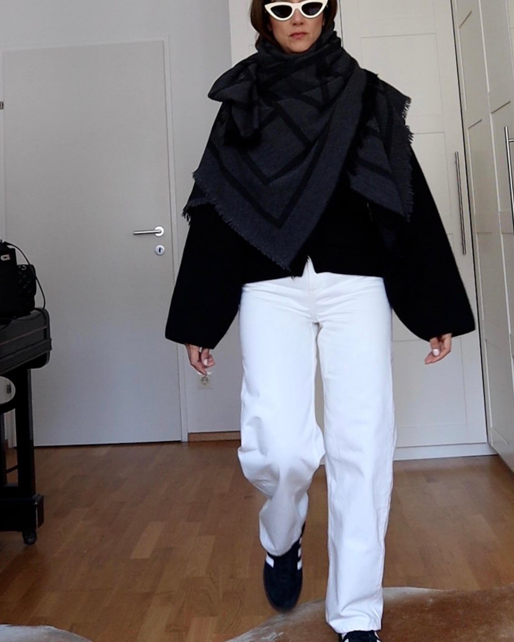 Toteme scarf 
Khaite cardigan
Adidas
Celine cat-eyes 

#LTKstyletip #LTKcurves #LTKeurope