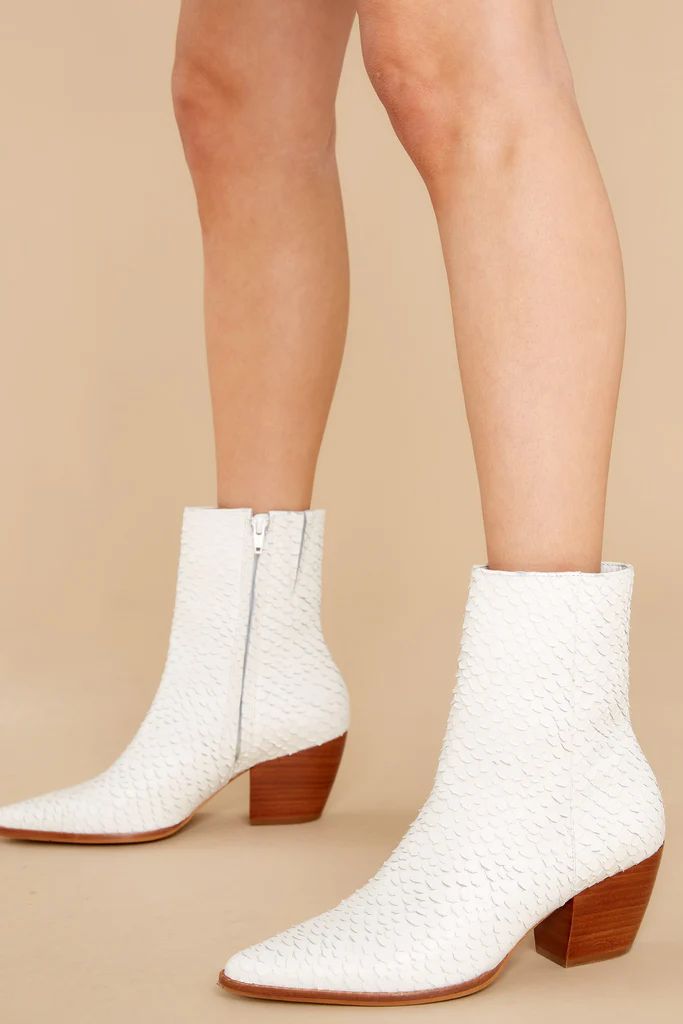 Caty White Snake Ankle Boots | Red Dress 