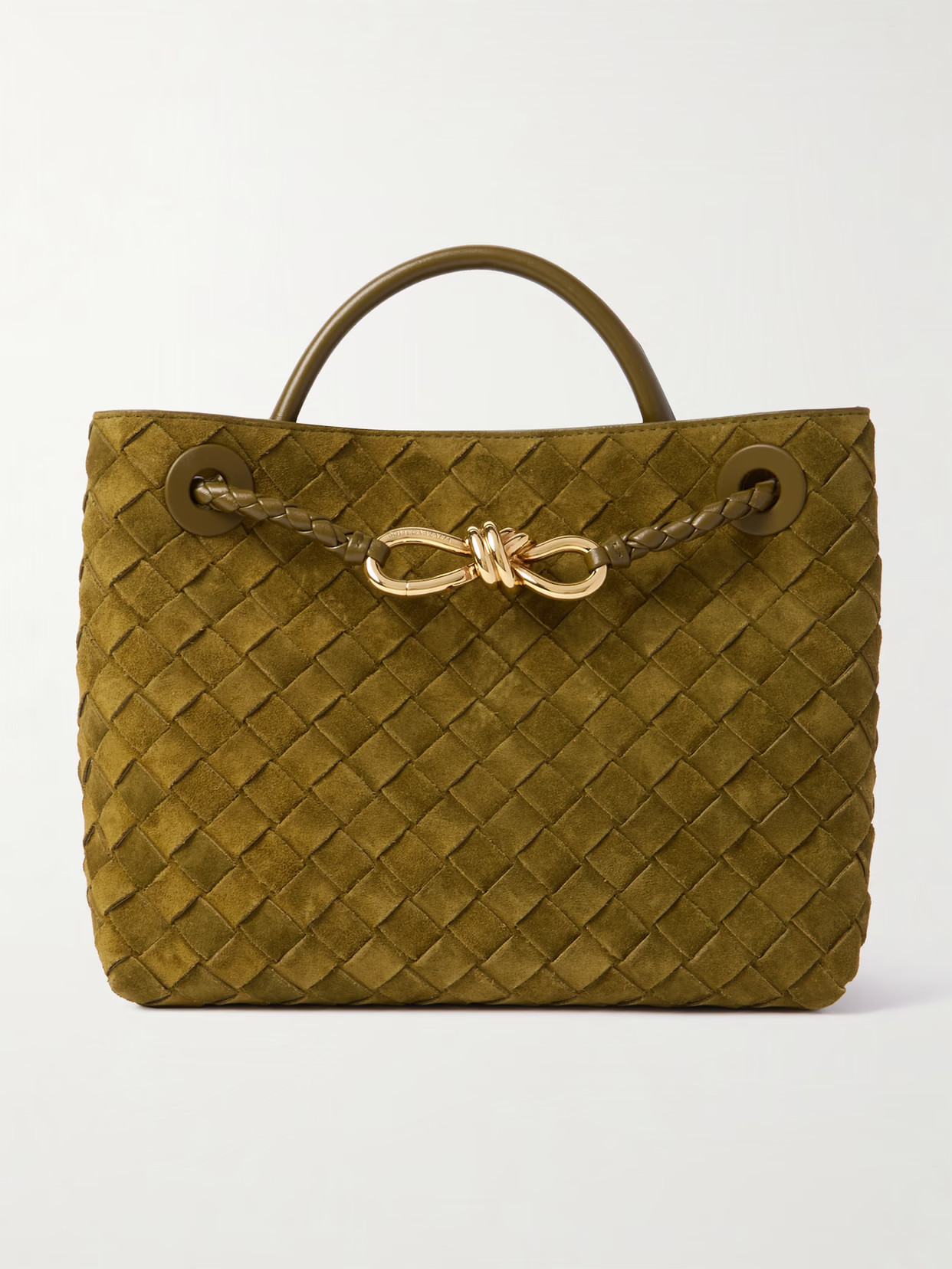 Bottega Veneta - Andiamo Small Intrecciato Suede Tote - Green | NET-A-PORTER (US)