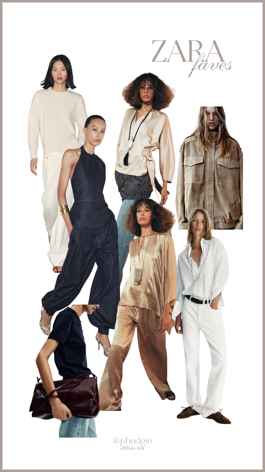 Zara, New In, Autumn, Outfit Ideas, Jumper, Wrap Blouse, Linen, Denim Balloon Trousers, Suede Leather Jacket, Cashmere And Wool Sweater, Wide-leg Satin Trousers, Clutch Bag, Suede Loafers 

 #LTKuk #LTKautumn #LTKstyletip