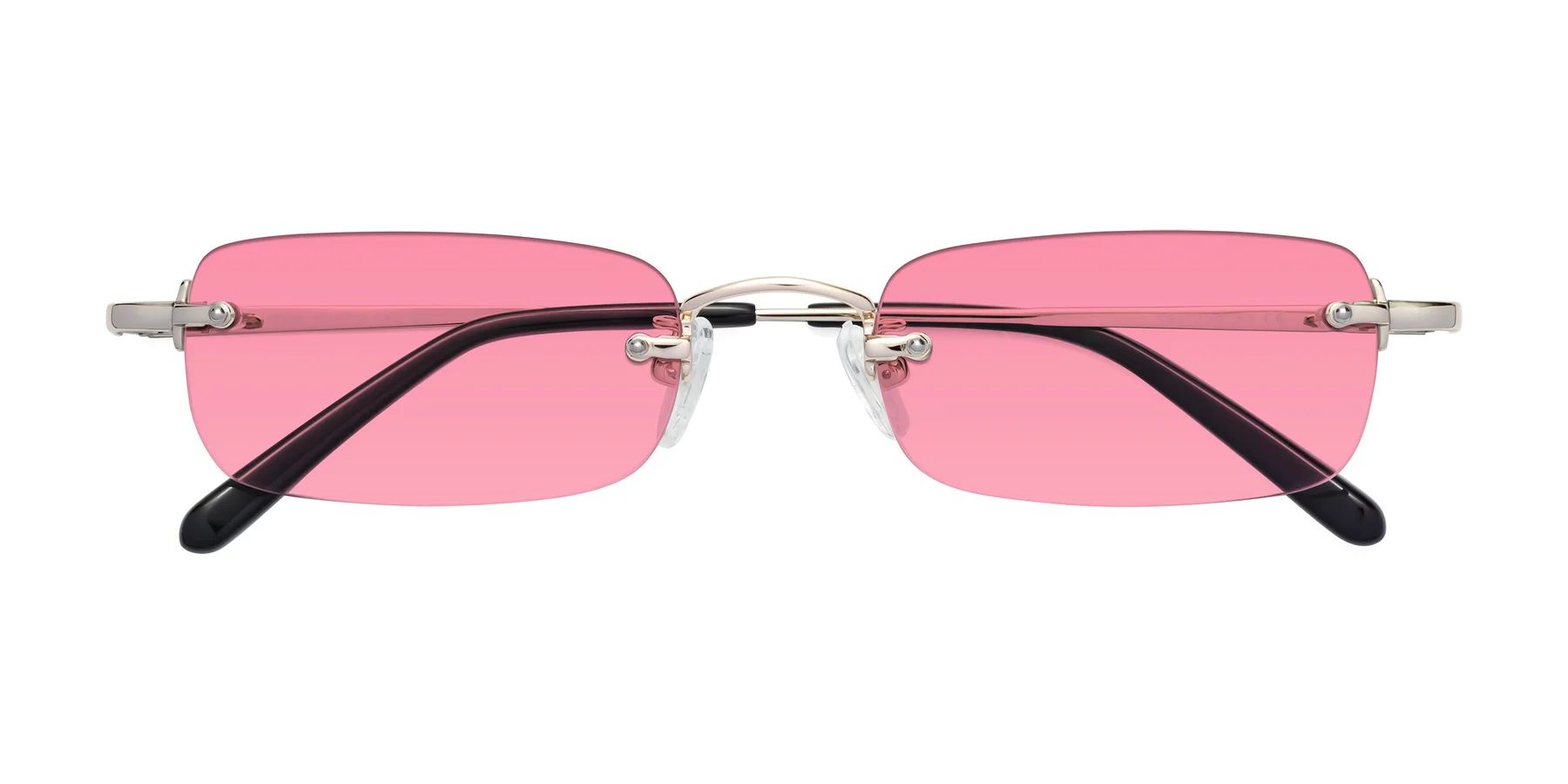 Light Gold Wide Rectangle Rimless Tinted Sunglasses with Pink Sunwear Lenses - Finn | Yesglasses