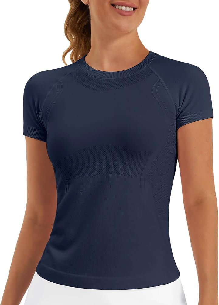 Stelle Women Workout Tops Short Sleeve Seamless Athletic Shirts Yoga Gym Sports Breathable Tees | Amazon (US)