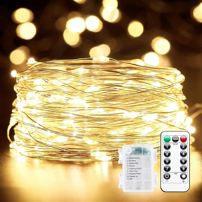 Minetom Fairy Lights Battery Operated with Remote, 33Ft 100 LED Waterproof String Lights Indoor O... | Amazon (US)