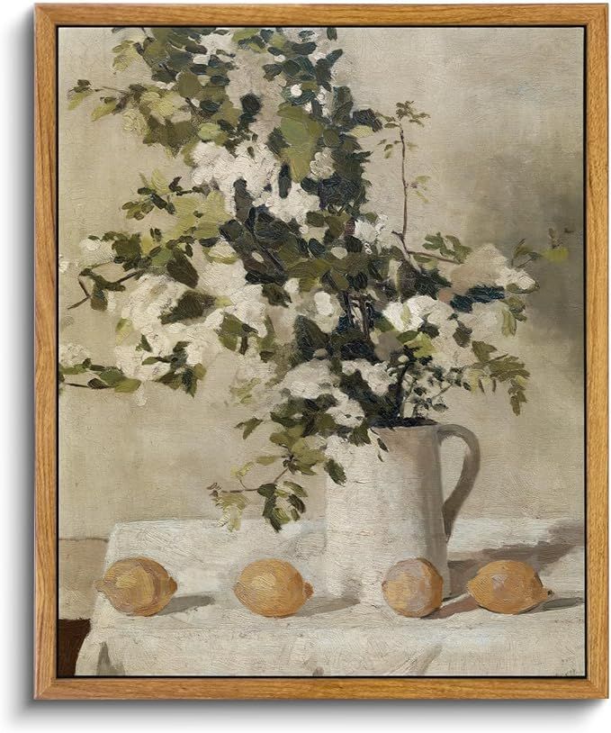 VIYYIEA Vintage Wall Art Kitchen Decor, Flowers and Lemons Pictures Painting Botanical Decor, Fra... | Amazon (US)