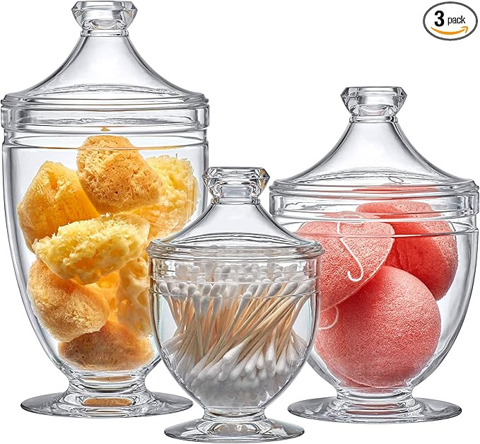 Amazing Abby - Aspire - Acrylic Bathroom Canisters (3-Piece Set), Plastic Apothecary Jars for Van... | Amazon (US)